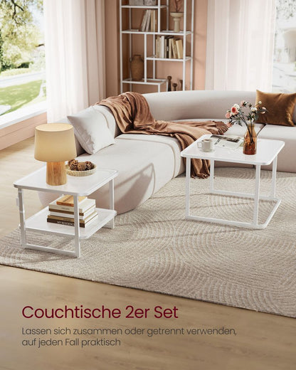LunaGlow Salontafelset van 2 – Met LED-verlichting in Cloud White & Pearl White