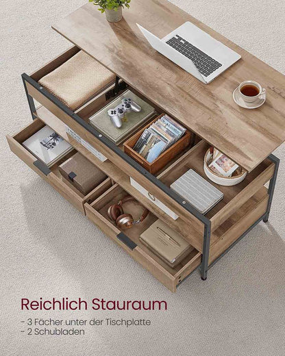 "Salontafel met Lades – 50x120 cm – Kameelbruin & Inktzwart"