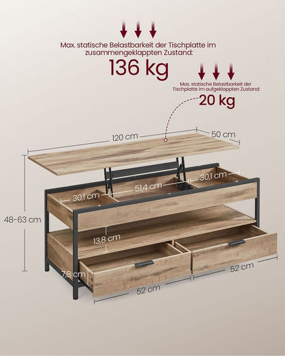 "Salontafel met Lades – 50x120 cm – Kameelbruin & Inktzwart"