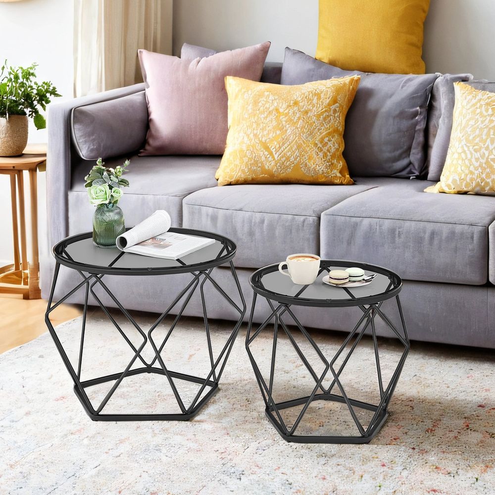 Set van 2 Ronde Salontafels – Moderne Nesting Tafels voor de Woonkamer