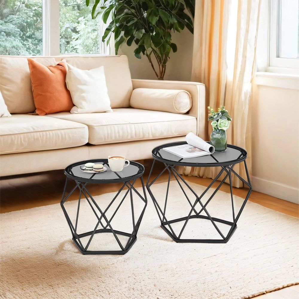 Set van 2 Ronde Salontafels – Moderne Nesting Tafels voor de Woonkamer
