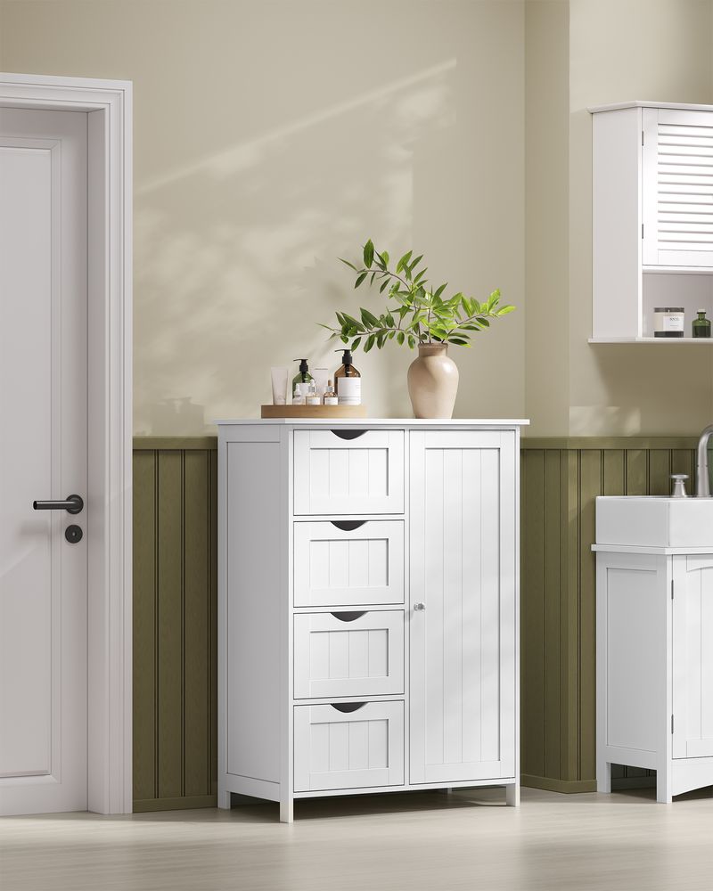 Wolwit Badkamermeubel 4 Lades – Compacte Smalle Kast voor Badkamerbenodigdheden