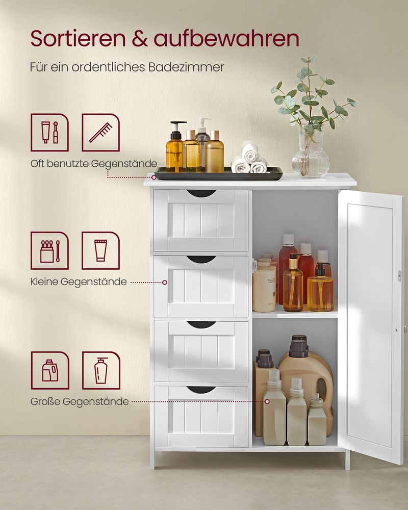 Wolwit Badkamermeubel 4 Lades – Compacte Smalle Kast voor Badkamerbenodigdheden