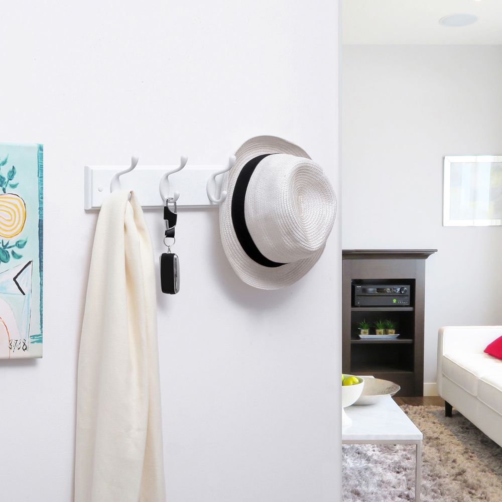 Signature Home Wandkapstok met 4 Metalen Haken – Witte Kapstok voor Wand, Jassen en Tassen