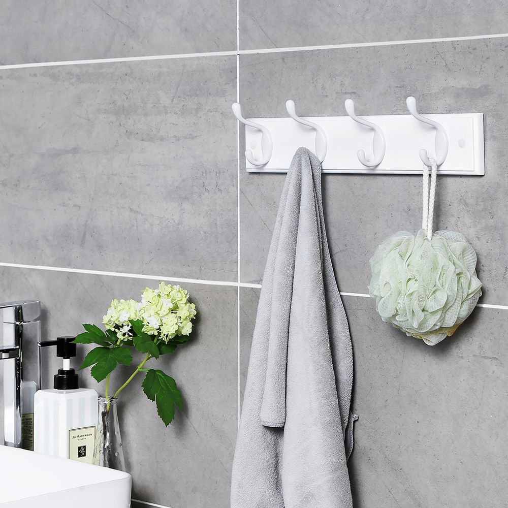 Signature Home Wandkapstok met 4 Metalen Haken – Witte Kapstok voor Wand, Jassen en Tassen
