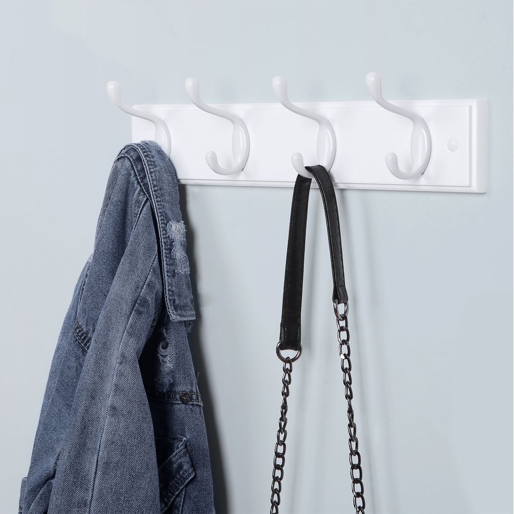Signature Home Wandkapstok met 4 Metalen Haken – Witte Kapstok voor Wand, Jassen en Tassen