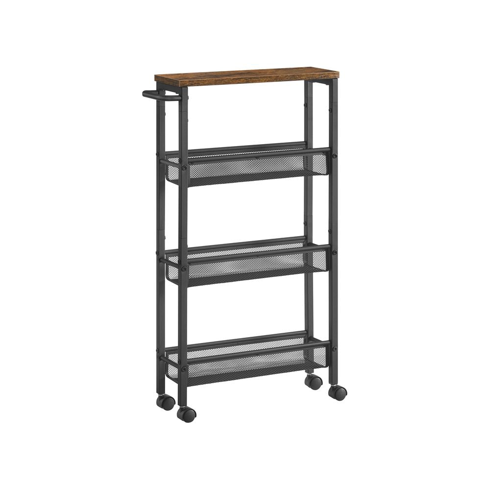 Smalle 4-Lagen Keukentrolley op Wielen | Verrijdbare Opbergwagen voor Keuken|Ruimtebesparende Opbergwagen op Wielen