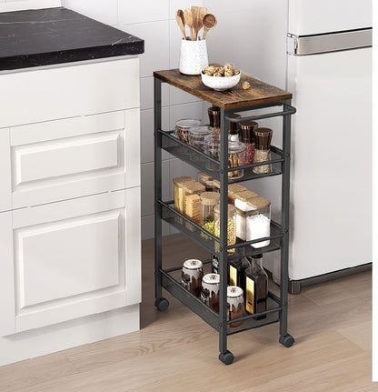 Multifunctioneel Smal Nisrek op Wielen voor Keuken, Badkamer & Woonkamer | Verrijdbaar Opbergrek met Meerdere Planken voor Kruiden