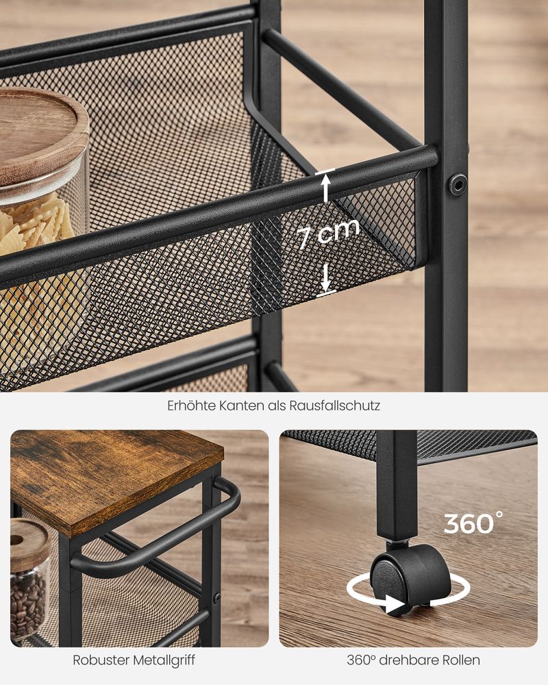 Multifunctioneel Smal Nisrek op Wielen voor Keuken, Badkamer & Woonkamer | Verrijdbaar Opbergrek met Meerdere Planken voor Kruiden