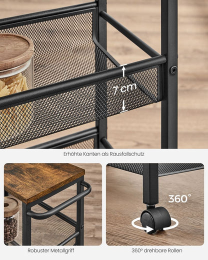 Multifunctioneel Smal Nisrek op Wielen voor Keuken, Badkamer & Woonkamer | Verrijdbaar Opbergrek met Meerdere Planken voor Kruiden