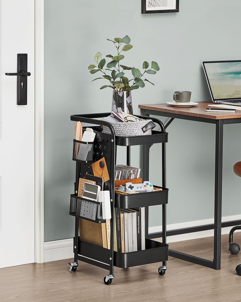 Zwarte Verrijdbare Keukentrolley | Ink Black Rolwagen voor Opbergen & Serveren|Multifunctionele Keukenwagen op Wielen