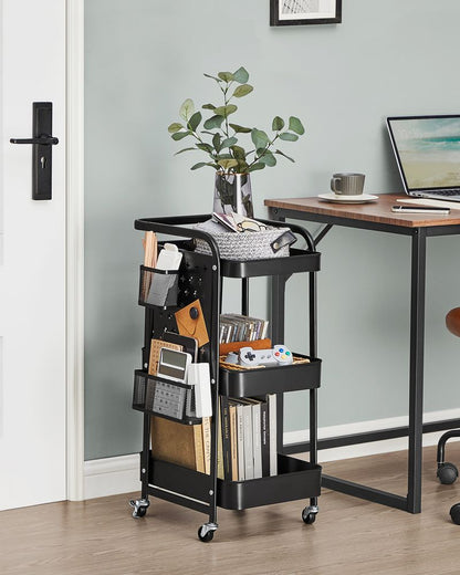 Zwarte Verrijdbare Keukentrolley | Ink Black Rolwagen voor Opbergen & Serveren|Multifunctionele Keukenwagen op Wielen