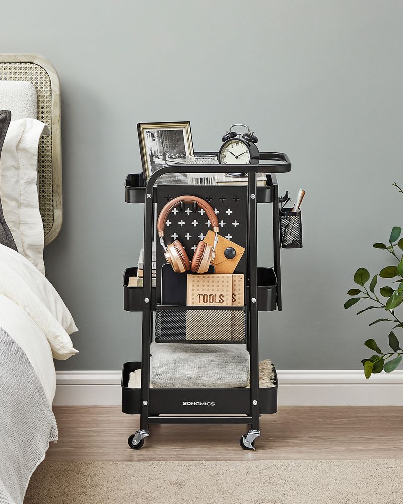 Zwarte Verrijdbare Keukentrolley | Ink Black Rolwagen voor Opbergen & Serveren|Multifunctionele Keukenwagen op Wielen