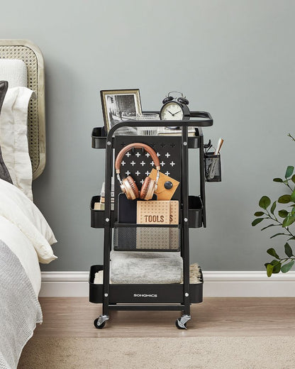 Zwarte Verrijdbare Keukentrolley | Ink Black Rolwagen voor Opbergen & Serveren|Multifunctionele Keukenwagen op Wielen