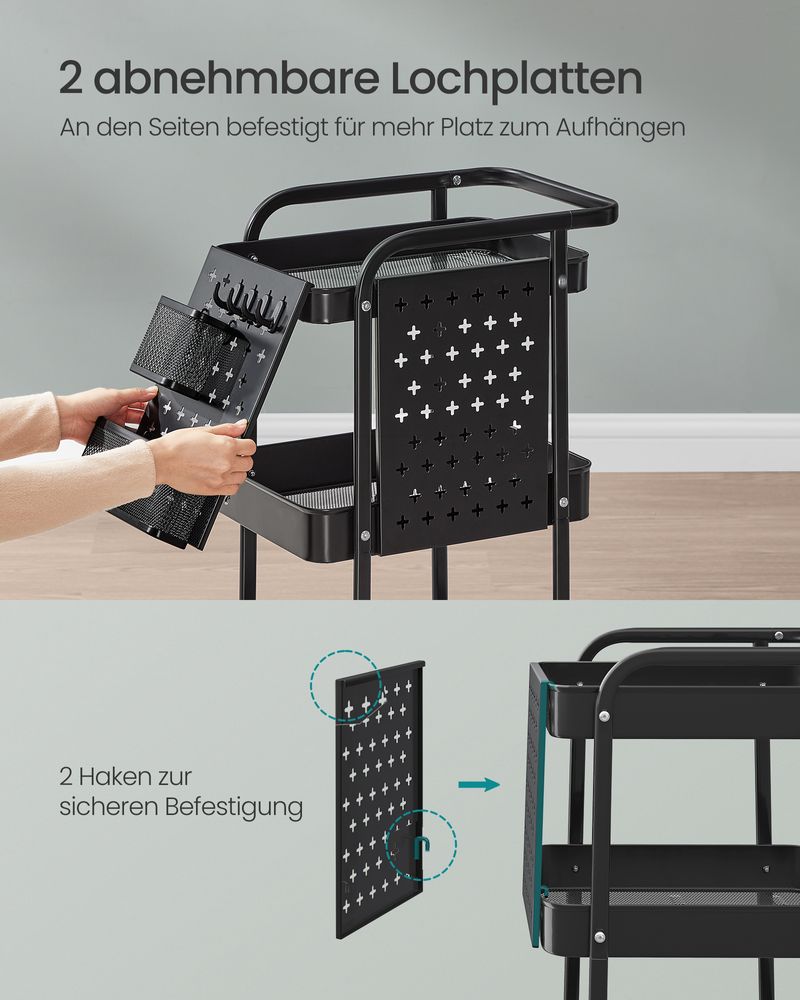 Zwarte Verrijdbare Keukentrolley | Ink Black Rolwagen voor Opbergen & Serveren|Multifunctionele Keukenwagen op Wielen