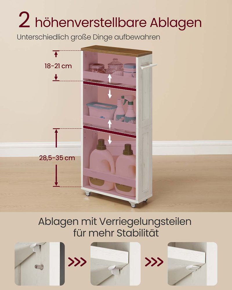 Smal Verrijdbaar 4-Laags Rolrek met Handvat | Compacte Opbergwagen voor Keuken & Kleine Ruimtes