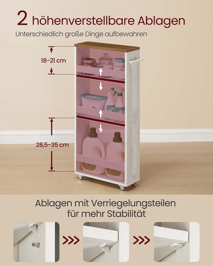 Smal Verrijdbaar 4-Laags Rolrek met Handvat | Compacte Opbergwagen voor Keuken & Kleine Ruimtes