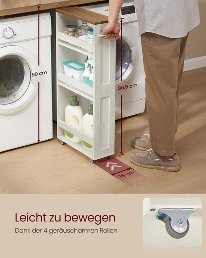 Smal Verrijdbaar 4-Laags Rolrek met Handvat | Compacte Opbergwagen voor Keuken & Kleine Ruimtes
