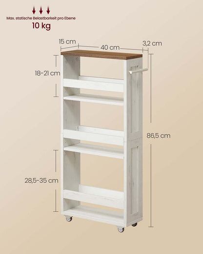 Smal Verrijdbaar 4-Laags Rolrek met Handvat | Compacte Opbergwagen voor Keuken & Kleine Ruimtes