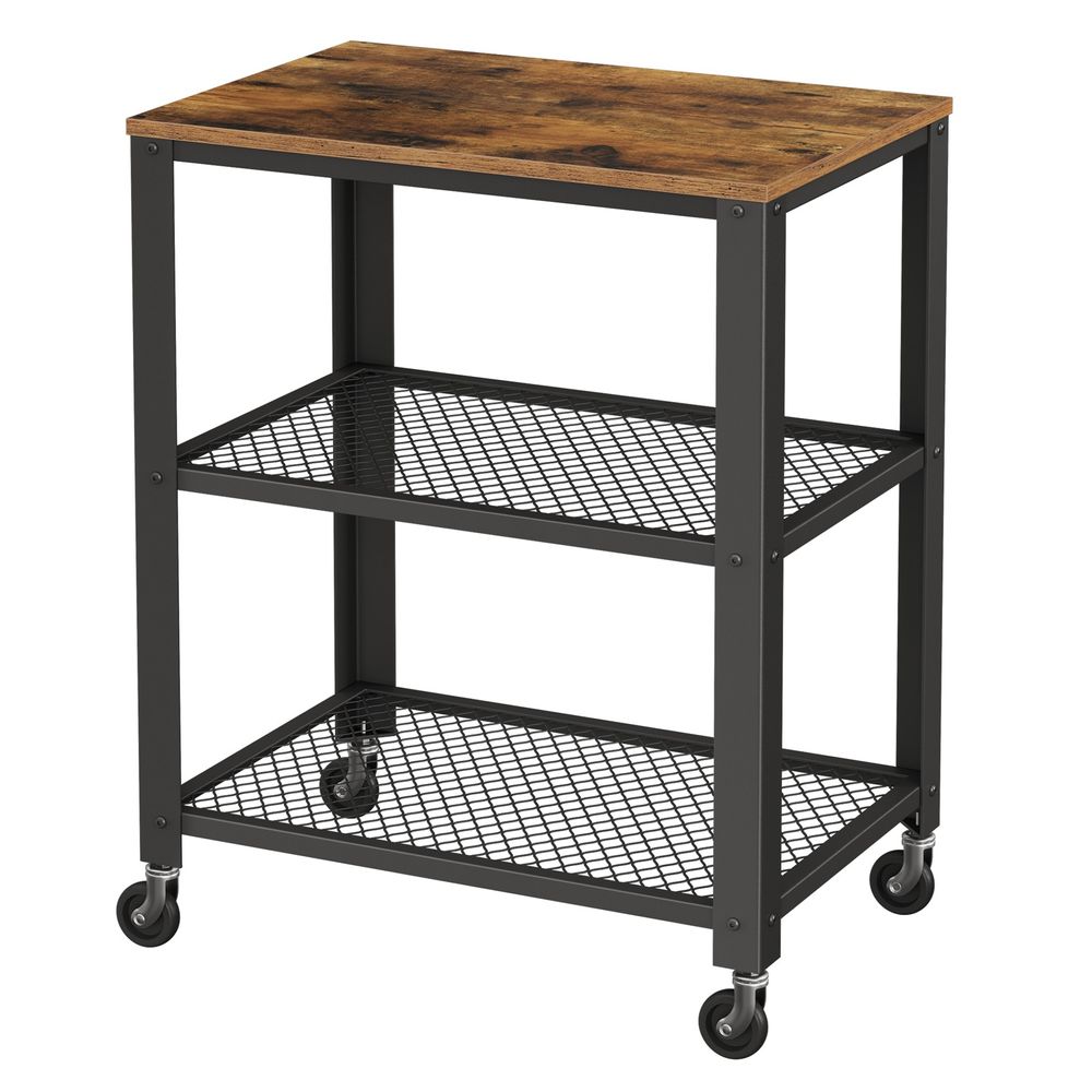 3-Laags Serveerwagen op Wielen – Multifunctionele Roltafel met Opbergrek – Keuken Trolley voor Opslag, Etagère, Barcart en Organisatie