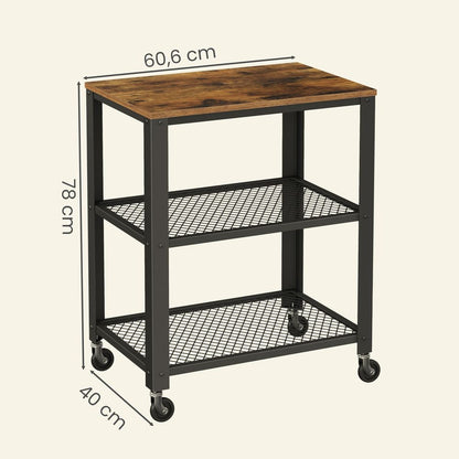 3-Laags Serveerwagen op Wielen – Multifunctionele Roltafel met Opbergrek – Keuken Trolley voor Opslag, Etagère, Barcart en Organisatie