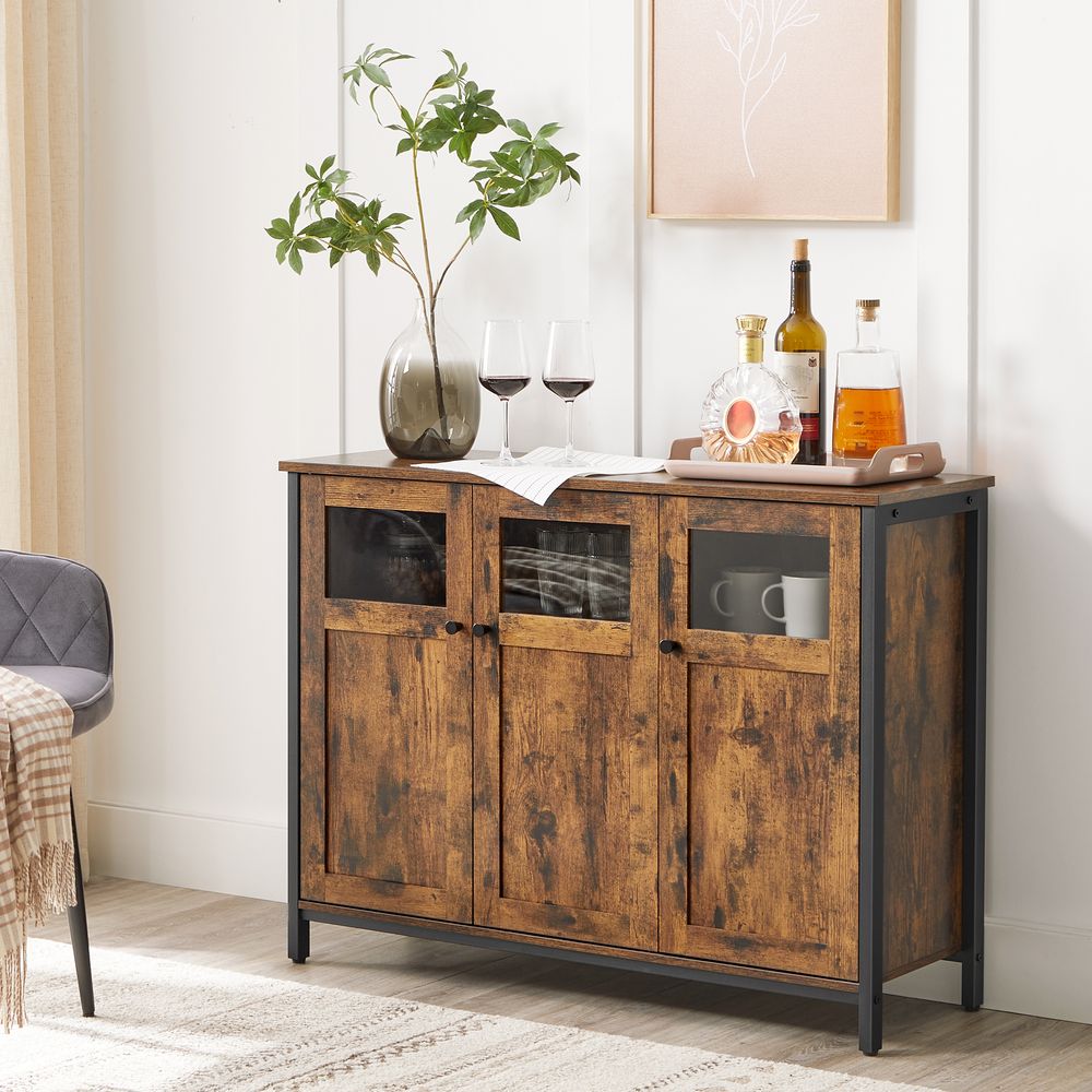 Opbergkast Sideboard Bruin-Zwart Vintage – Industrieel Meubel met Planken en Deuren voor Thuisorganisatie