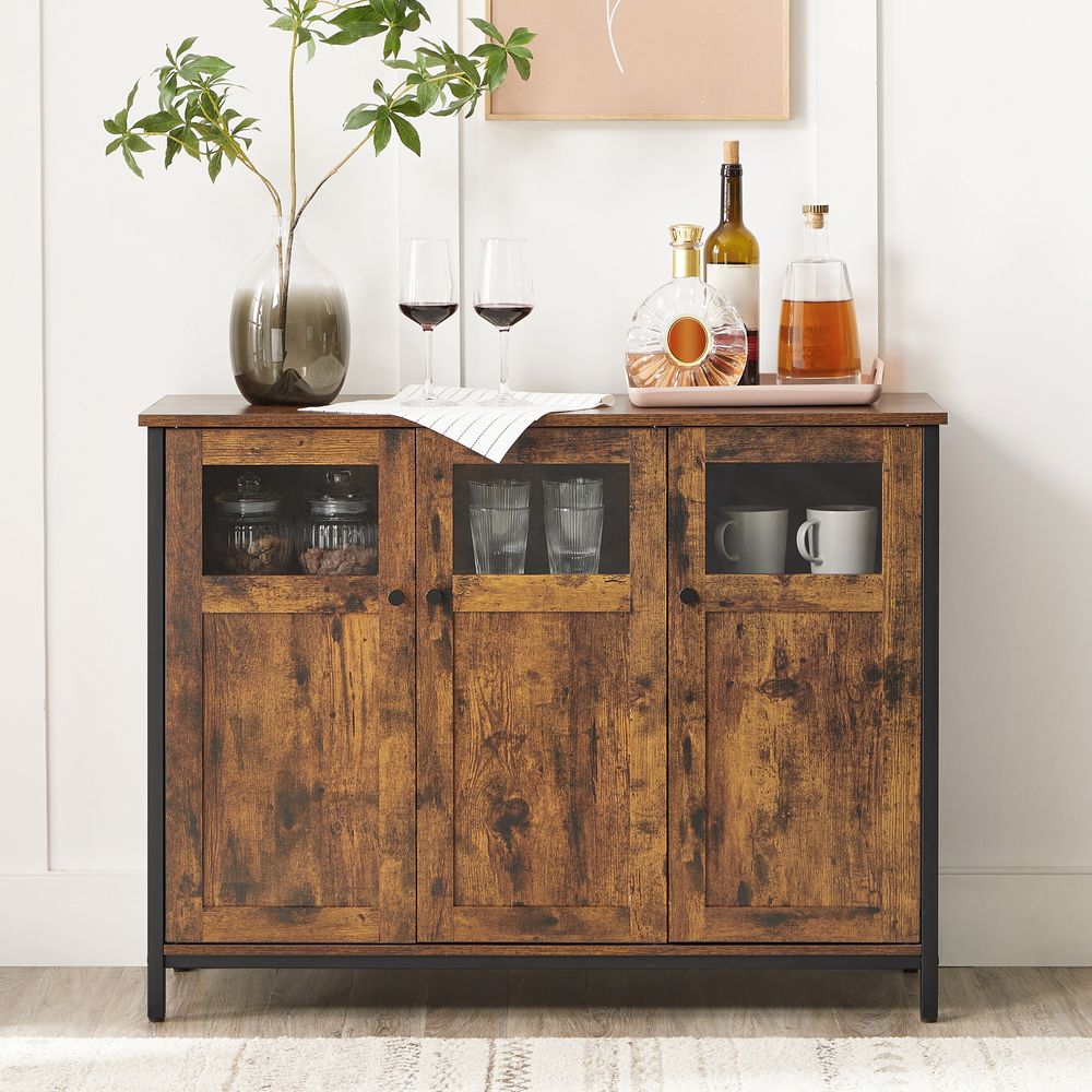 Opbergkast Sideboard Bruin-Zwart Vintage – Industrieel Meubel met Planken en Deuren voor Thuisorganisatie