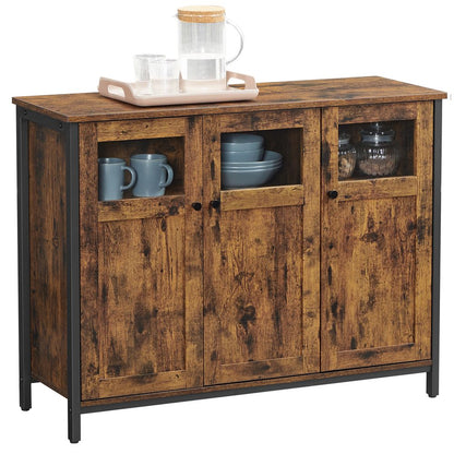 Opbergkast Sideboard Bruin-Zwart Vintage – Industrieel Meubel met Planken en Deuren voor Thuisorganisatie