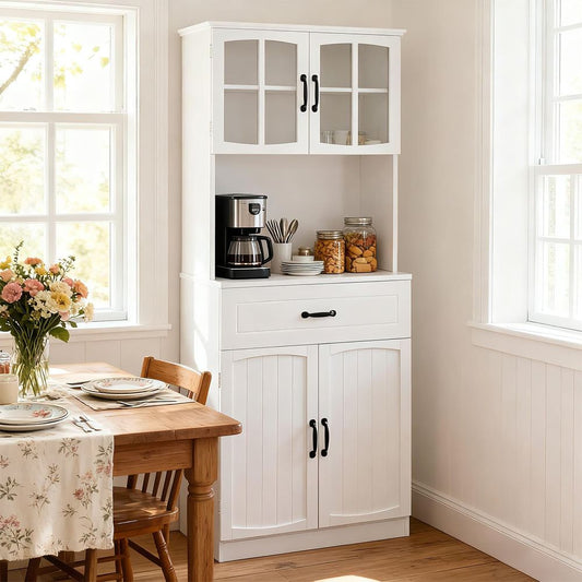 Opbergkast met Glazen Deuren en Verstelbare Planken – Keukenkast met Opbergruimte