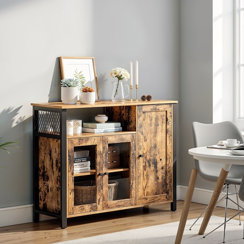 Sideboard met 3 Deuren, Keukenkast en Opbergkast met Ruime Opbergruimte voor Keuken, Woonkamer en Eetkamer