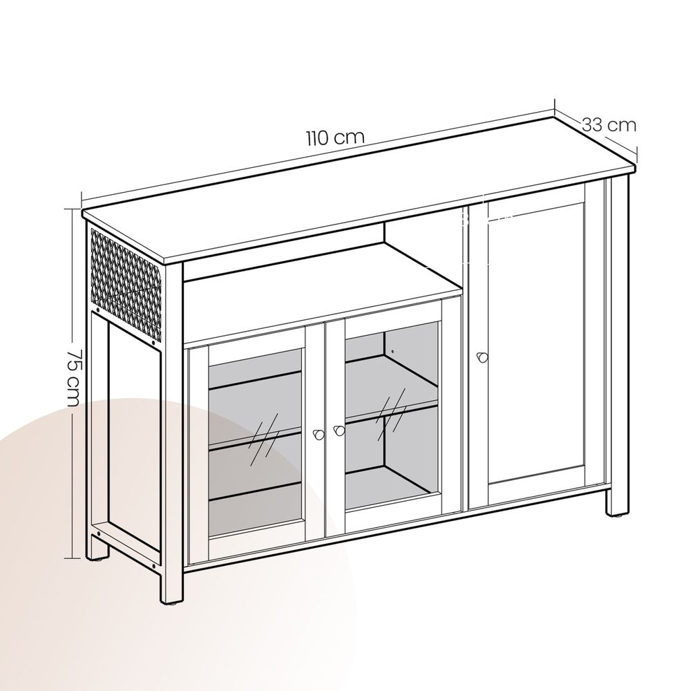 Sideboard met 3 Deuren, Keukenkast en Opbergkast met Ruime Opbergruimte voor Keuken, Woonkamer en Eetkamer