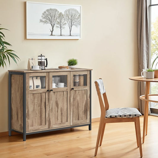 Sideboard met Glazen Deuren in Camelbruin en Inktzwart – Moderne Opbergkast voor Woonkamer en Eetkamer