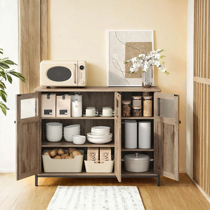 Sideboard met Glazen Deuren in Camelbruin en Inktzwart – Moderne Opbergkast voor Woonkamer en Eetkamer