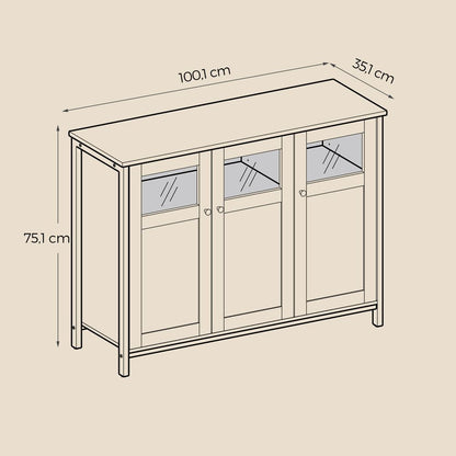 Sideboard met Glazen Deuren in Camelbruin en Inktzwart – Moderne Opbergkast voor Woonkamer en Eetkamer