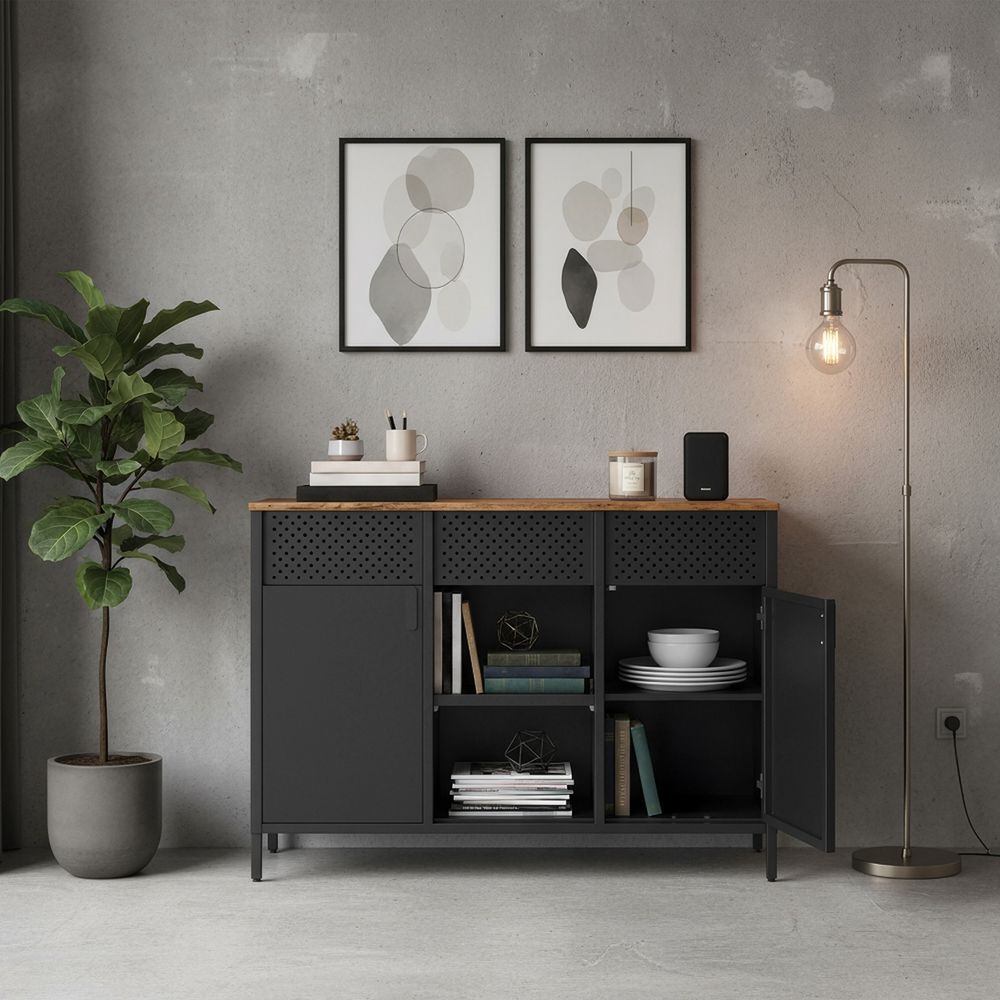Opbergkast Sideboard met Dubbele Deuren – Magnetische Deursluiting, Modern Design voor Woonkamer en Kantoor