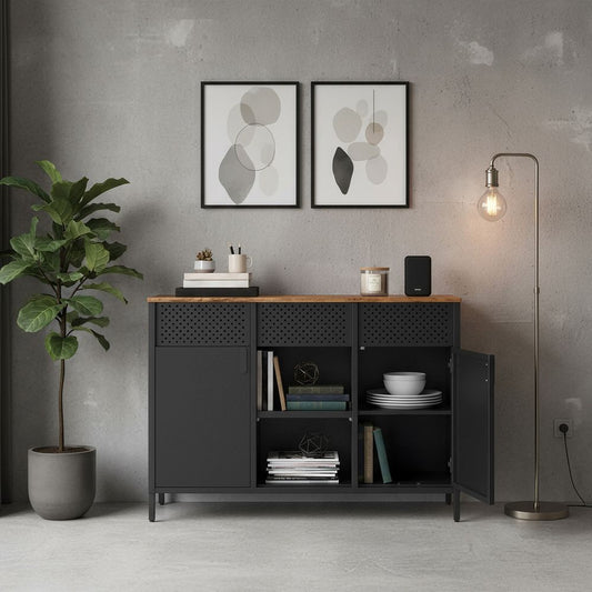 Opbergkast Sideboard met Dubbele Deuren – Magnetische Deursluiting, Modern Design voor Woonkamer en Kantoor