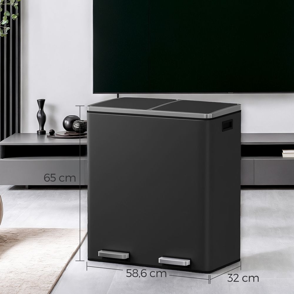 Signature Home Afvalbak 60L (2×30L) – Vuilnisbak met 2 Compartimenten – Afvalscheiding