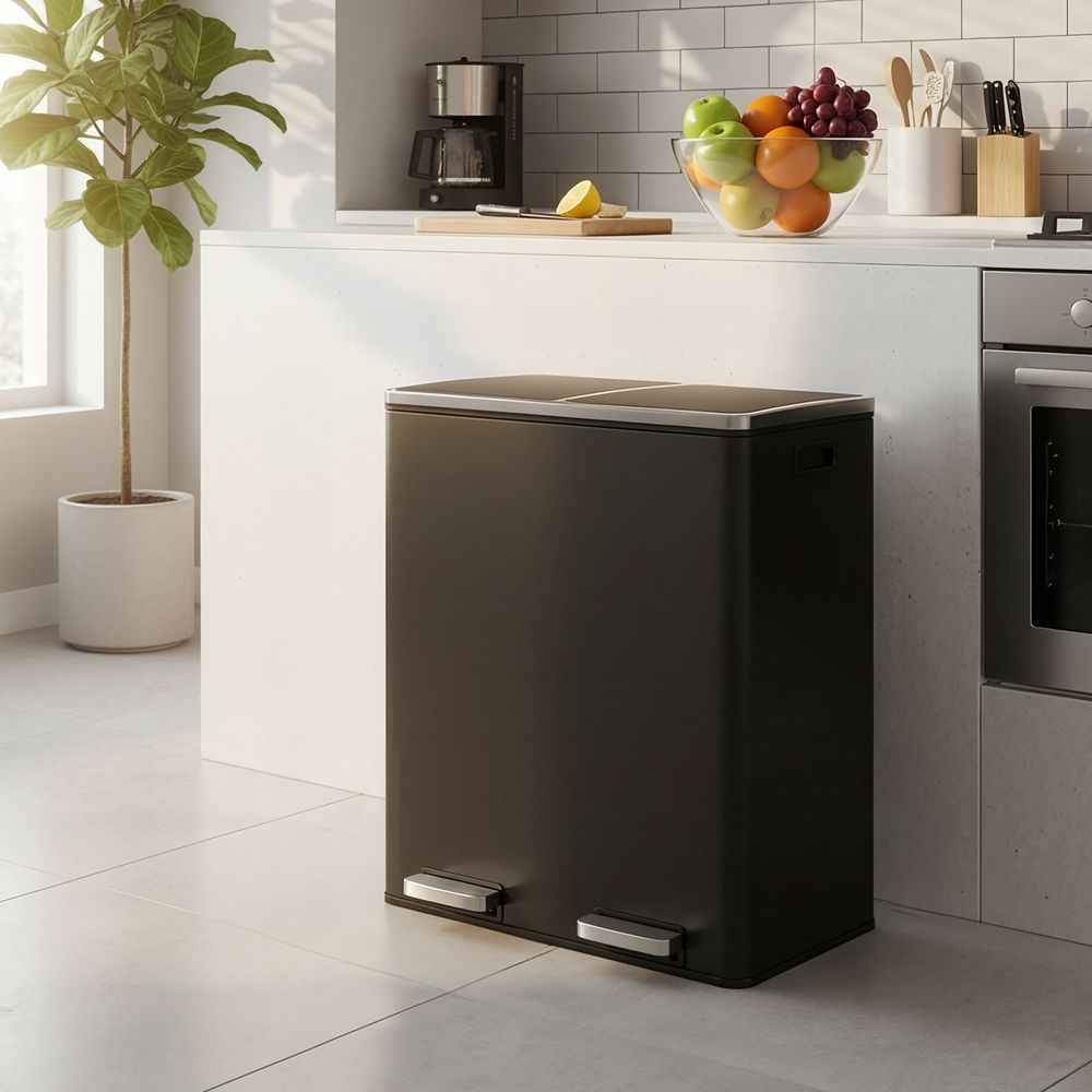 Signature Home Afvalbak 2 x 30 Liter – Dubbele Prullenbak met 2 Compartimenten voor Afvalscheiding