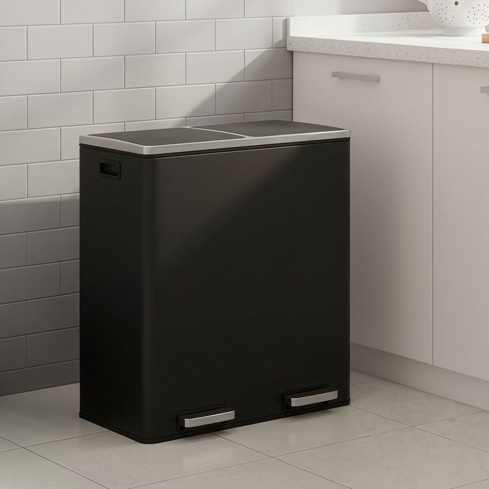 Signature Home Afvalbak 60L (2×30L) – Vuilnisbak met 2 Compartimenten – Afvalscheiding
