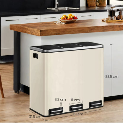 Signature Home Keuken Afvalbak 3 x 18 Liter – Afvalscheidingssysteem met 3 Compartimenten – Prullenbak voor Recycling