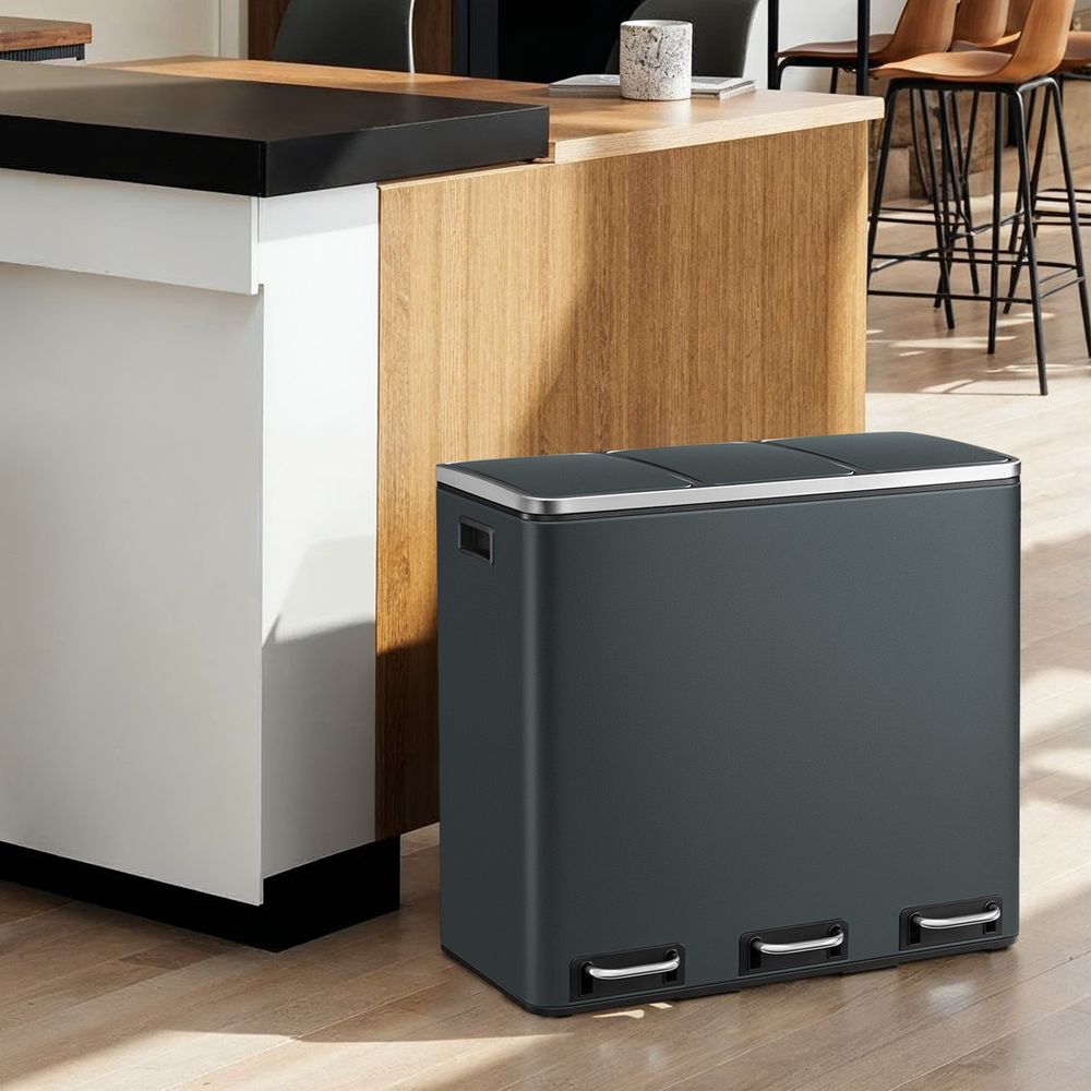 Signaturre Home 3-Vaks Pedaalemmer 54 Liter (3 x 18L) – Keuken Afvalscheidingsprullenbak met Softclose Deksel