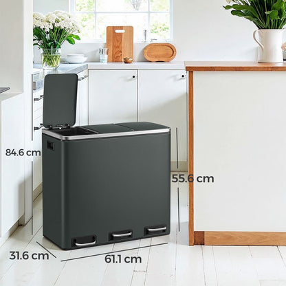 Signaturre Home 3-Vaks Pedaalemmer 54 Liter (3 x 18L) – Keuken Afvalscheidingsprullenbak met Softclose Deksel