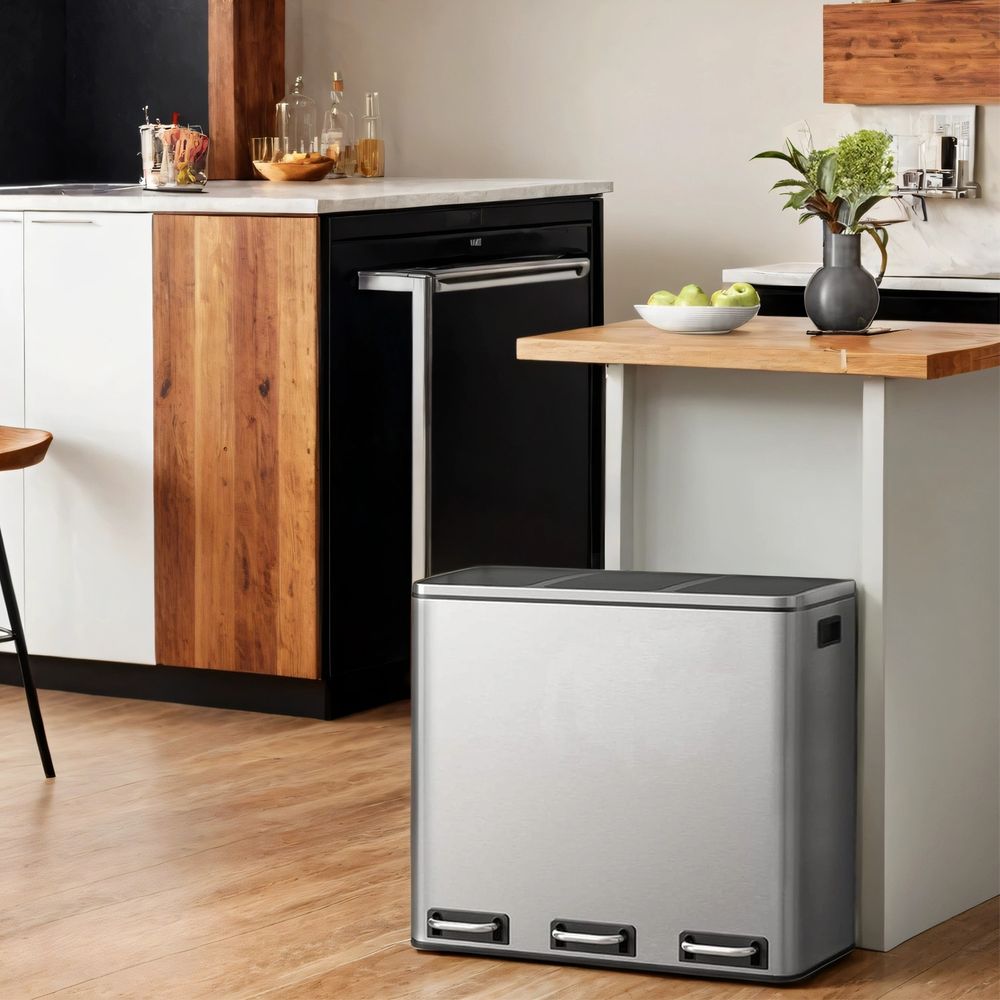Signature Home Afvalscheidingsprullenbak Keuken 54L (3 x 18L) – Keukenafvalbak met 3 Compartimenten voor Recycling