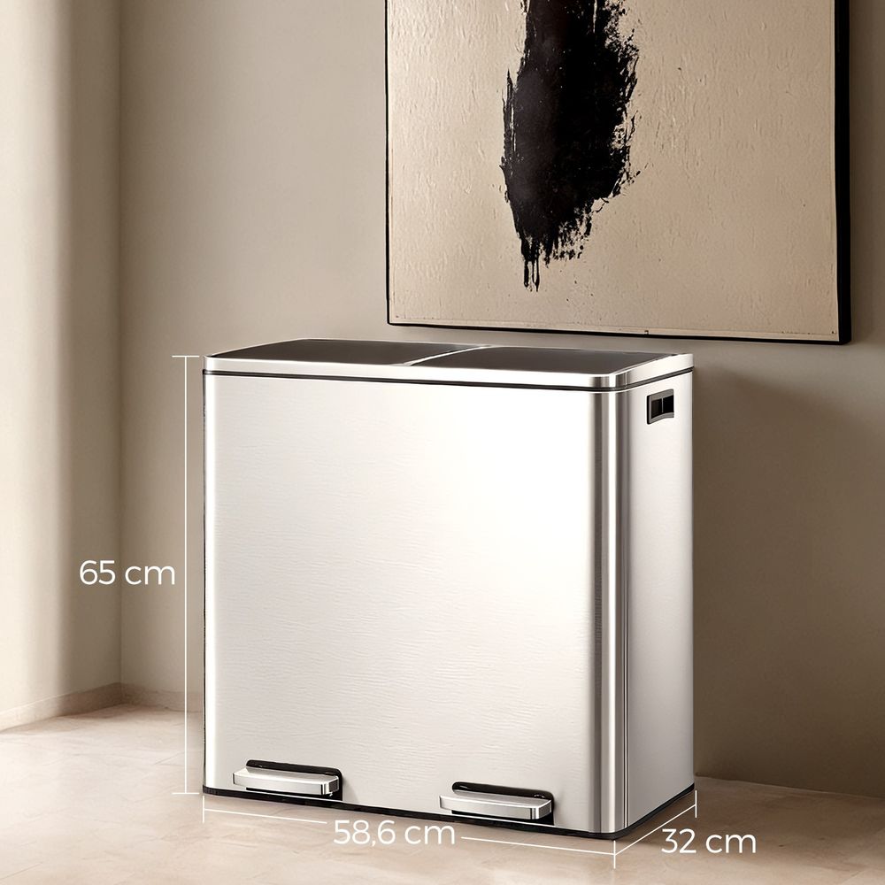 Signature Home Dubbele afvalbak 2 × 30 liter met 2 compartimenten – Geschikt voor keuken