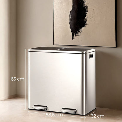 Signature Home Dubbele afvalbak 2 × 30 liter met 2 compartimenten – Geschikt voor keuken
