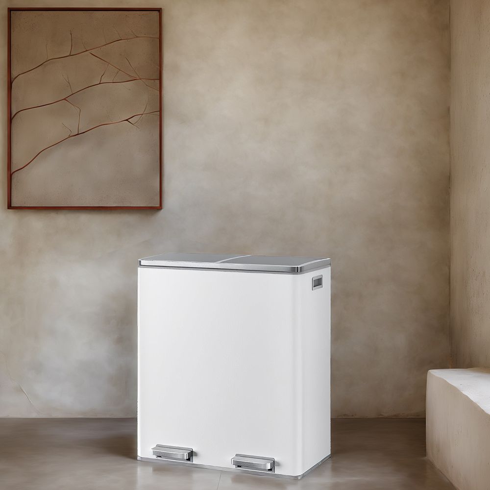 Signature Home Vuilnisbak 60L met 2 compartimenten – Dubbele prullenbak voor afvalscheiding in keuken of kantoor