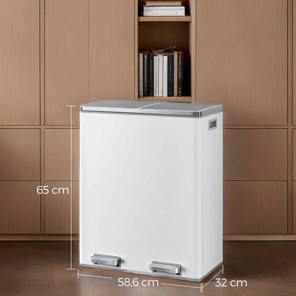 Signature Home Vuilnisbak 60L met 2 compartimenten – Dubbele prullenbak voor afvalscheiding in keuken of kantoor