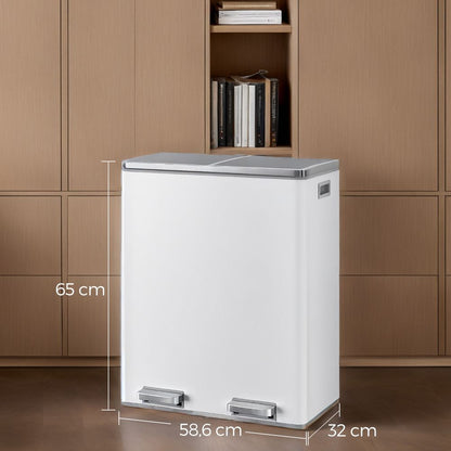 Signature Home Vuilnisbak 60L met 2 compartimenten – Dubbele prullenbak voor afvalscheiding in keuken of kantoor