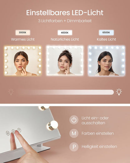 Modena Make-upspiegel met Verlichting en Oplaadpoorten – Mat Wit-Make-upspiegel met LED-verlichting en USB-oplaadpoorten – Matwitte Afwerking