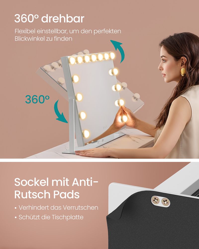 Modena Make-upspiegel met Verlichting en Oplaadpoorten – Mat Wit-Make-upspiegel met LED-verlichting en USB-oplaadpoorten – Matwitte Afwerking
